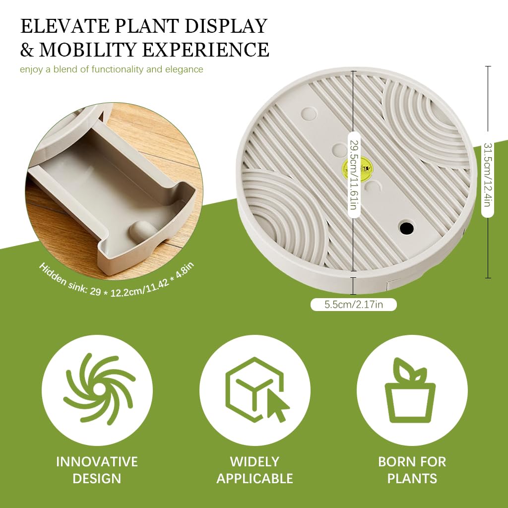 HASTHIP Flower Pot Caddy Plant Dolly for Planter Pots 12 Inches Plant Pot Caddy On Wheel Multifunctional Plant Pot Caddy with Drainage Tray 360° Moving Plant Pot Stand