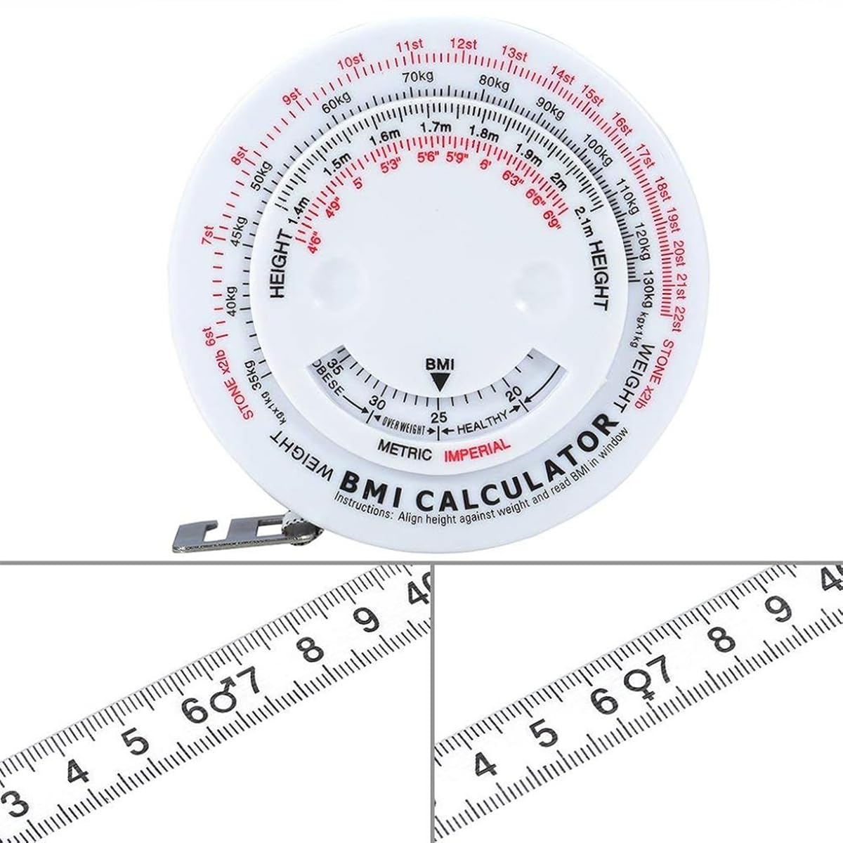 HASTHIP Body Measuring Tape, BMI Body Mass Index Retractable Tape, 50cm/59Inch Measure Calculator, Soft Tape Measure Measuring for Body Fabric Sewing Tailor Cloth Knitting Craft Measurement