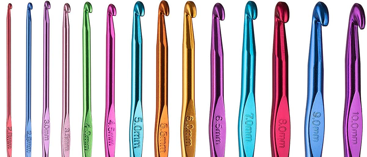HASTHIP Metal 12pcs Aluminum Crochet Hooks Set,Small to Large 2mm-8mm,Round Blunt Yarn Knitting Needles Tool Kit