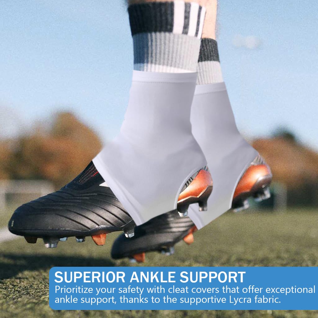 Proberos Stretchy Cleat Cover White Lycra Stretchy Cleat Cover One Size Snug Fit Teens Adults Cleat Cover for Ankle Support Washable Cleat Cover for Rugby, Football, Hockey, Baseball