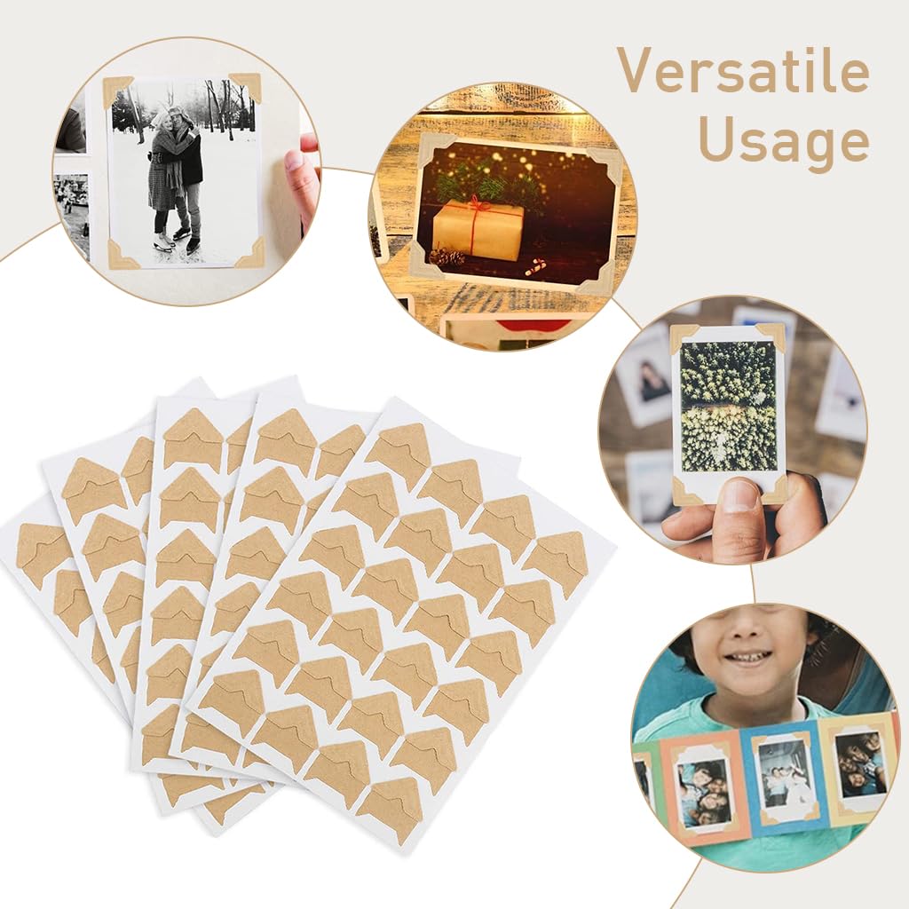 HASTHIP 240Pcs Photo Corner Stickers Photo Corner Paper Mounts Self Adhesive Beige Photo Corner Stickers Instant Camera Paper Corner Stickers for Scrapbooking Photo Album DIY Craft, 2x2 cm