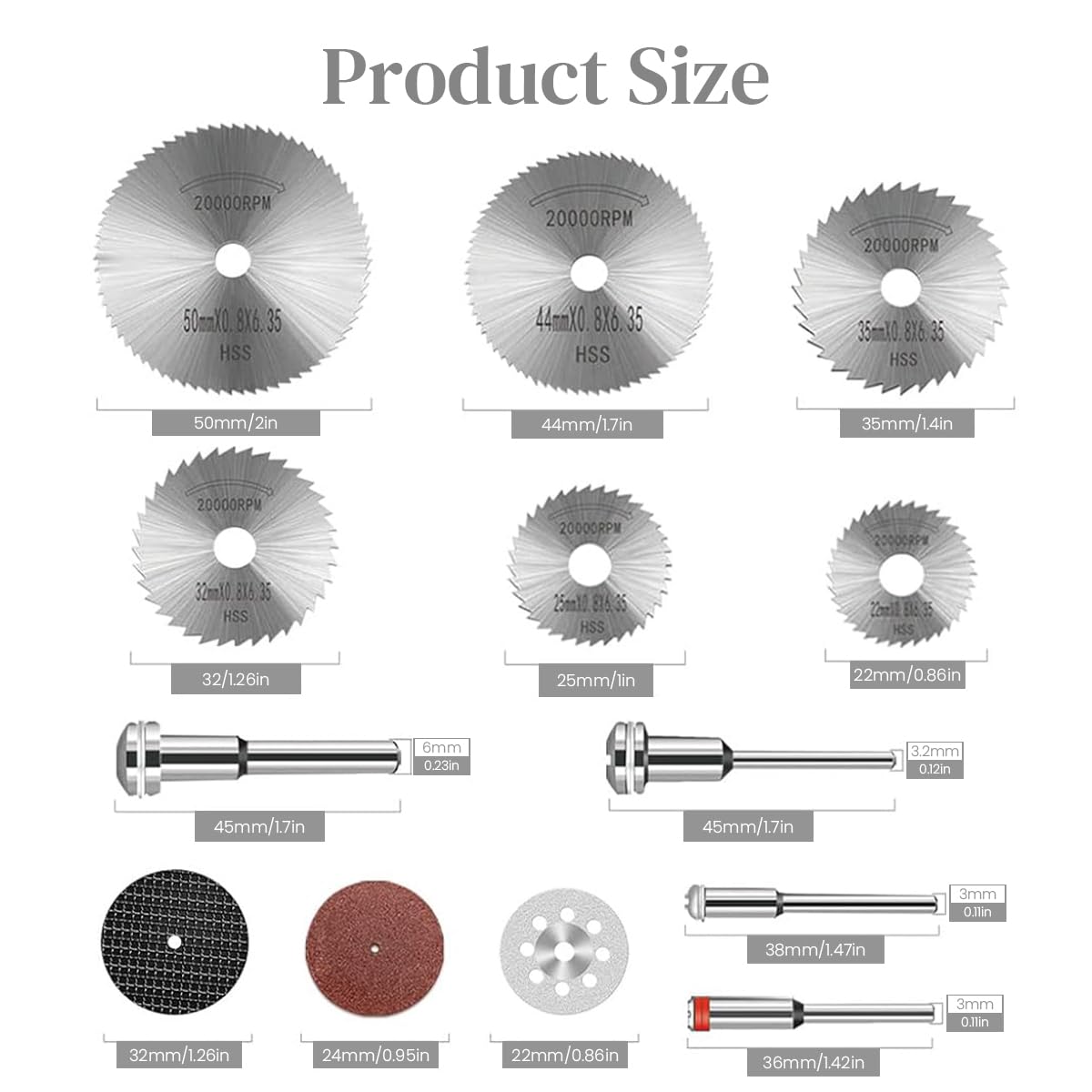 Serplex 129Pcs Cutting Wheel Set for Rotary Tool, HSS Cutting Wheels 6Pcs Diamond Cutting Discs 10 Pcs and Resin Circular Saw Blades 30Pcs with 1/8