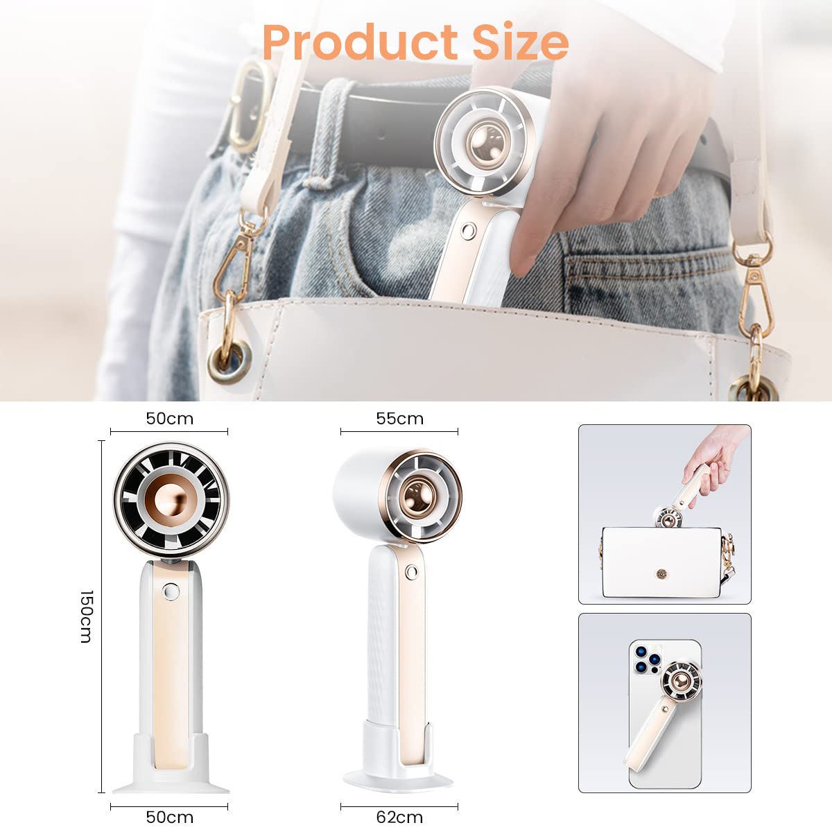 HASTHIP Mini Portable Fan, 3 Speed Personal Small Fan for Desk Fan with Base, Handheld Fan Pocket Fan Mini Fan Desktop Fan Cool Wind USB Fan Rechargeable Hand Fan for Women Makeup Indoor Outdoor Travel Office