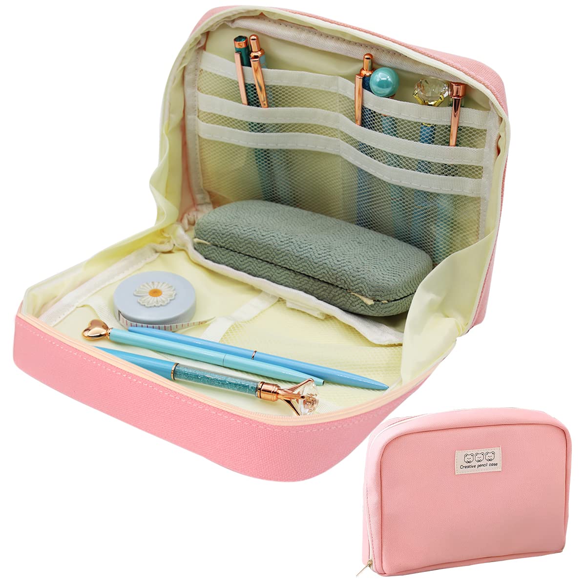 Climberty Large Capacity Pencil Case Pencil Pouch School Supplies, College Students Office Simple Stationery Pencil Holder Bag, Stationery Organizer Pencil Pouch for Boys Girls (Pink)