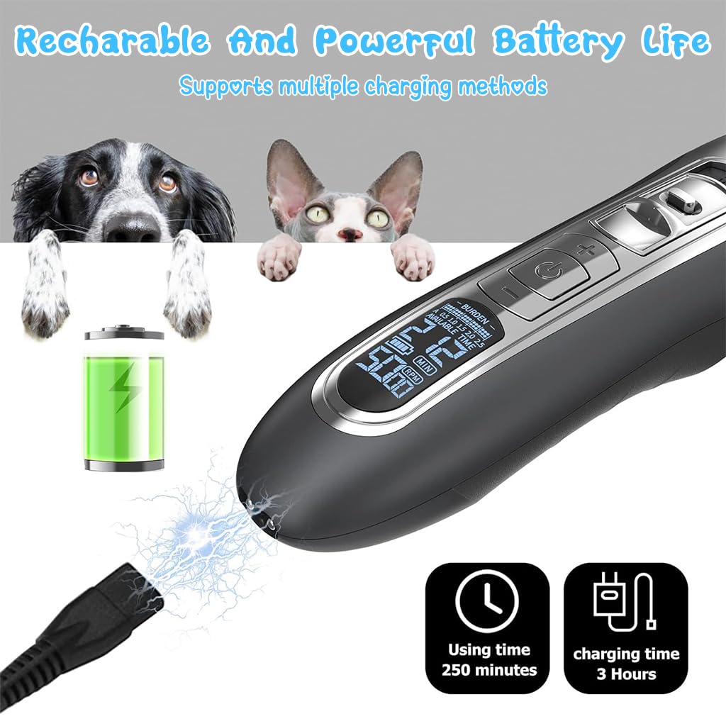 ZIBUYU Electric Dog Trimmer, Dog Grooming Kit with 2 Limiting Comb, Cleaning Brush USB Hair Trimmer for Thick Long Hair Dogs, Cats Switchable 5 Speed Mode Pet Grooming Hair Clipper For Dogs Cats