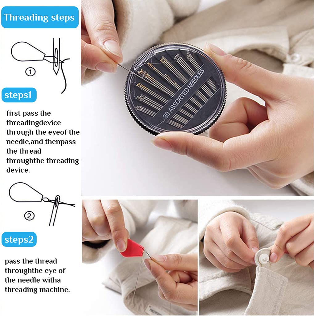 Supvox Sewing Kit 126pcs Needle and Thread Kit 30 Large Cotton Thread Bobbins PU Case for Women Suitable for Home Travel and Emergency Use