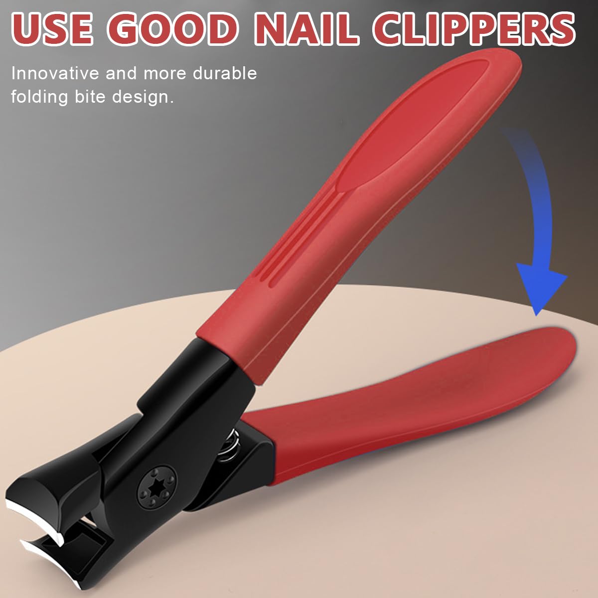 MAYCREATE Thick Nail Clipper, Toenail Clipper with Long Handle Stainless Steel Nail Cutter for Tough Nails Thick Nails, Anti-splash Nail Clipper for Adults, Seniors, Manicure Nail Clipper, Red