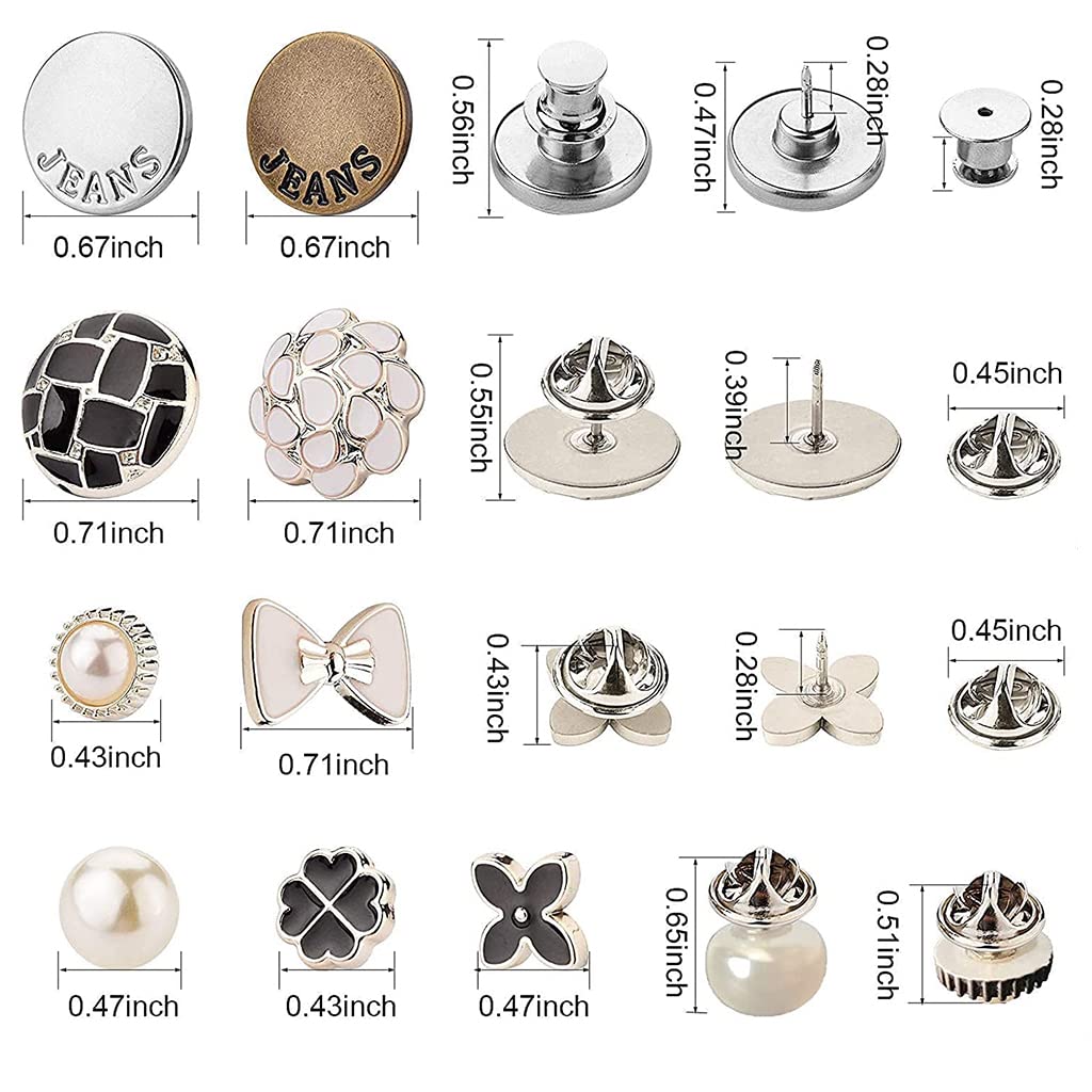 SANNIDHI 18pcs Pants Jeans Button Pins Metal Buttons Instant Pin Button Assorted Cover Up Buttons No Sew Jeans Waist Adjuster