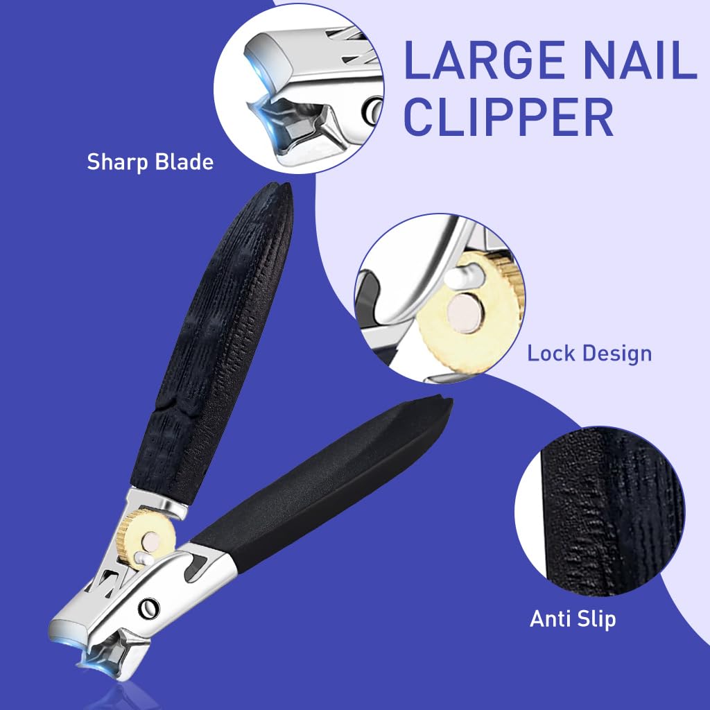 MAYCREATE Toenail Clipper Safety Lock Nail Clipper Heavy Duty Stainless Steel Nail Clipper Anti-splash Wide Jaw Nail Clipper for Thicker Nail, Toenail, Harden Nails