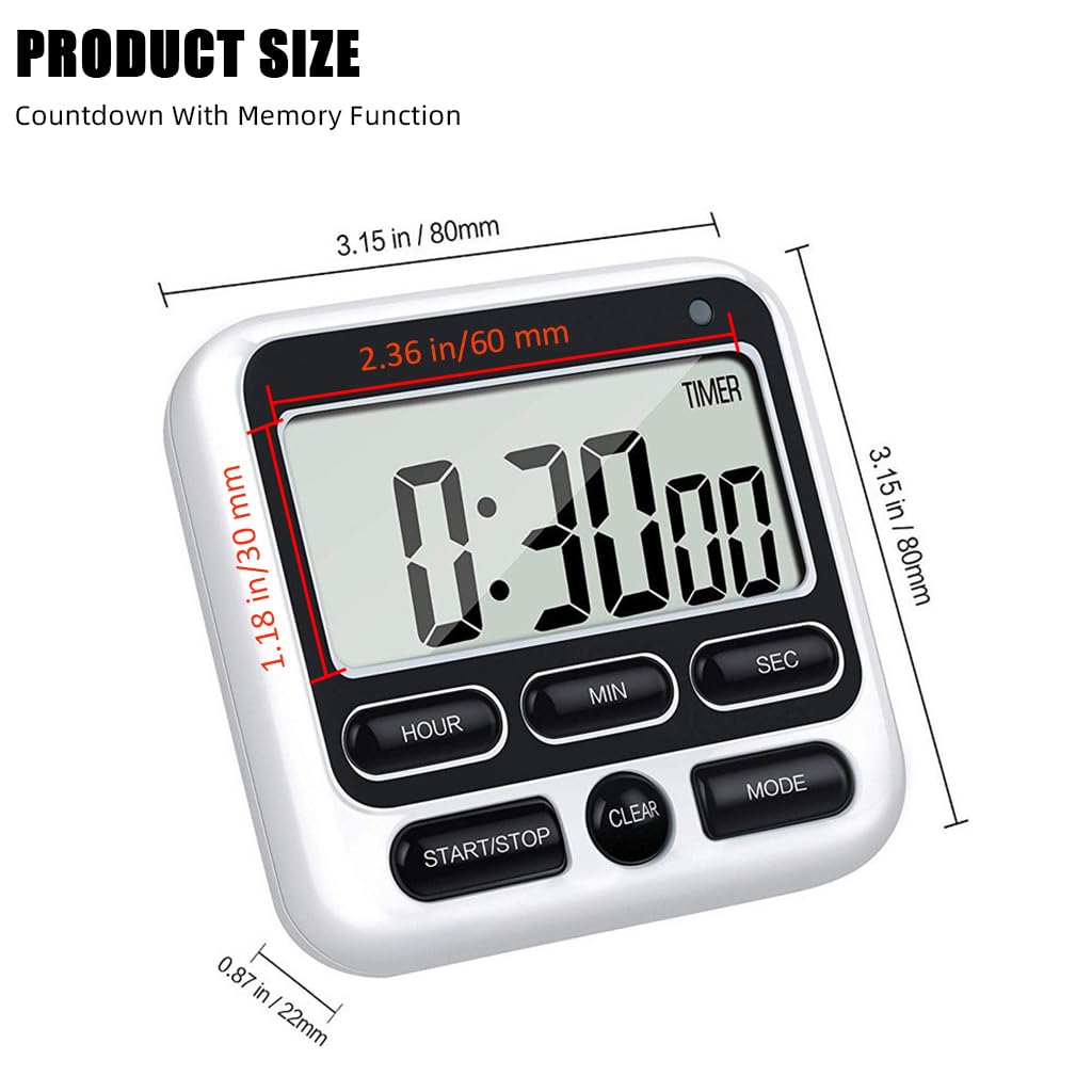 HASTHIP LCD Digital Kitchen Timer Magnet Alarm Clock 24hs Countdown Timer Time Reminder Baking Timer with Folding Bracket Battery Powered Timer for Kitchen, Study, Working Out (Battery Not Included)