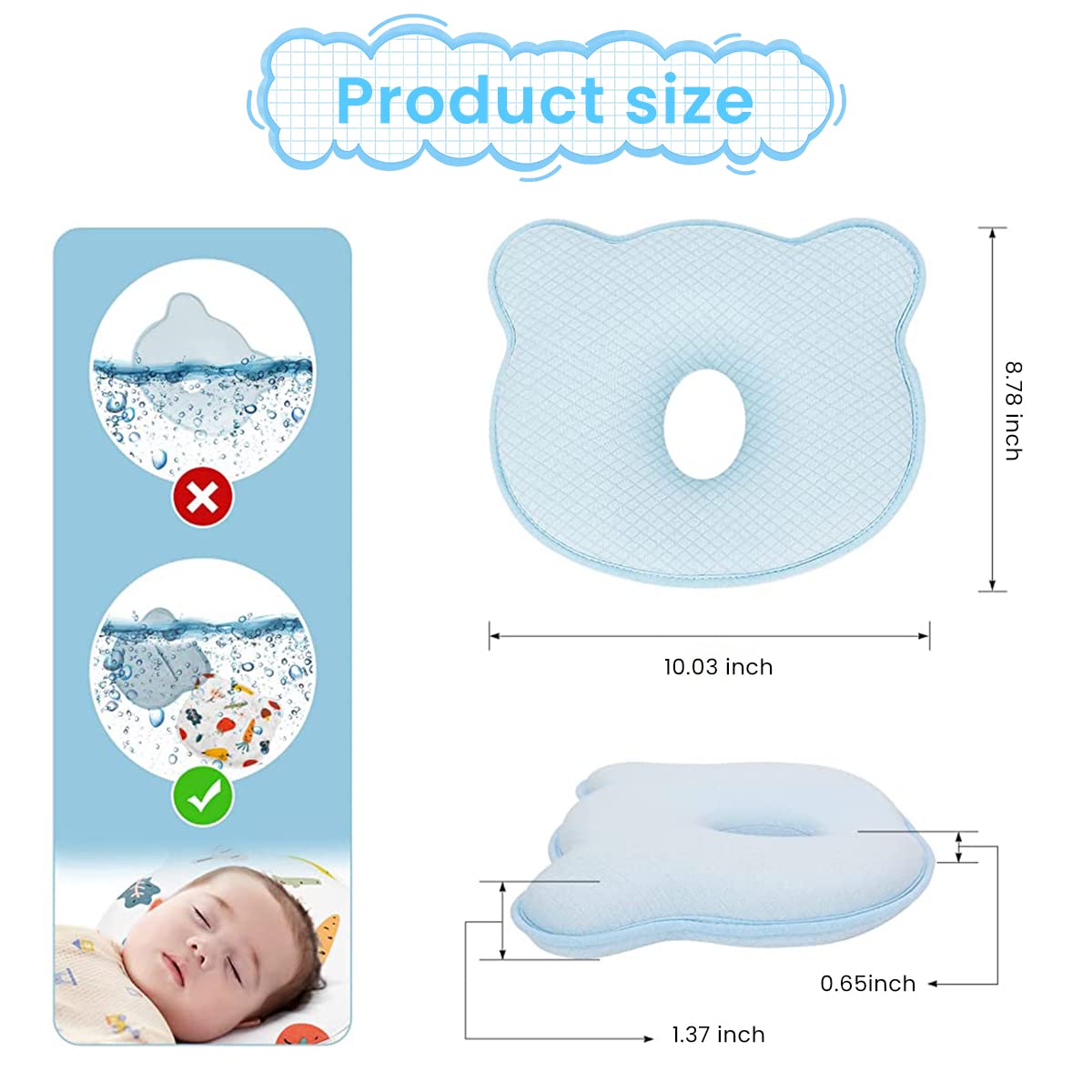 SNOWIE SOFT Baby Pillows for New Born, Baby Head Shaper Pillow with Durable Air Layer Fabric and Breathable Memory Cotton, Soft Kids Pillow with Anti-Bacterial Performance for 0-3 Years Old