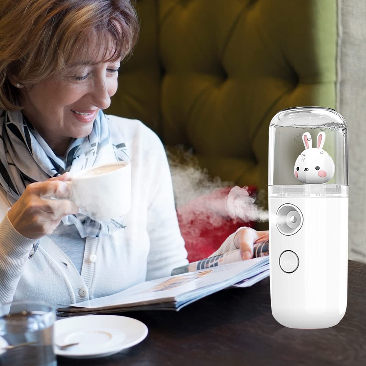 MAYCREATE Facial Nano Mist Sprayer USB Portable Mini Face Mist Steamer, Cartoon Bunny 30ml Facial Sprayer Rechargeable Portable Skin Care Moisturizing Spray Machine