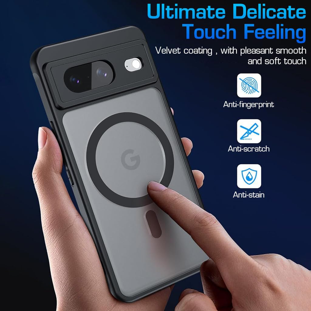 ZORBES Phone Case for Google Pixel 8 Full Protection Phone Cover for Google Pixel 8 with Magnet Ring Compatible with MagSafe, Fashion Matte Black Hard Shockproof Protective Case for Google Pixel 8