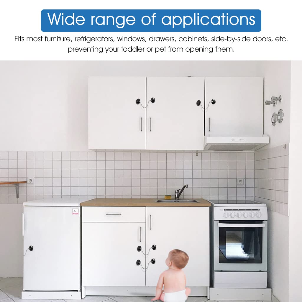 GUSTAVE  Safety Door Locks with 2 Keys for Cupboard, Cabinets, Fridge & Freezers, Child Security Locks, Childproof Your House, with Adhesive, Residue-Free, Black