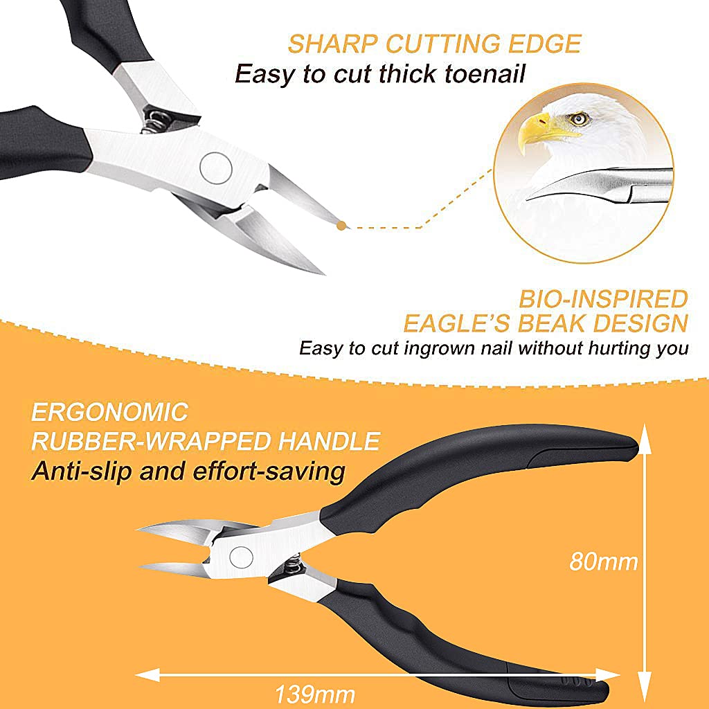 MAYCREATE Toenail Clippers for Thick Nails Nail Clippers Kit Set for Men and Women Heavy Duty Nail Nippers Cutter for Pedicure Precision Ingrown Fingernails (Black)