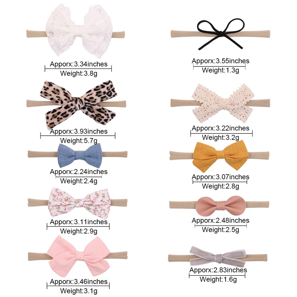 PALAY 10pcs Bow Hair Bands for Baby Girls Boys, Handmade Baby Hair Band Headbands, Cute Elastic Hairband for Baby Girl, Soft Nylon Head Band Headband for Baby Girl Newborn Infant Toddlers