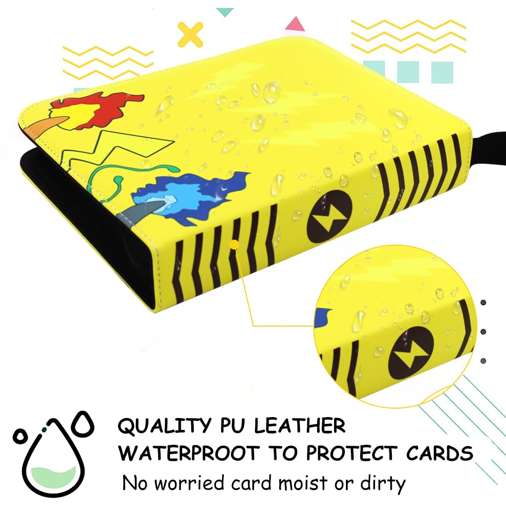 PATPAT Poke-mon Binder, Cards Collector Album Holder for 400 Poke-mon Cards Cartoon Prints Zipper Bag Trading Card Binder Poke-mon Cards Collection Bag Game Cards Case Gift for Kids Boys Girls-Yellow