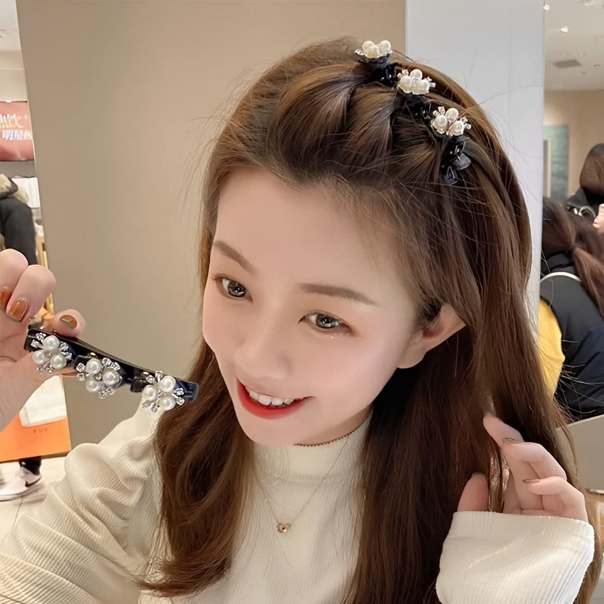 PALAY 4pcs Hair Braid Pearl Hair Clip for Girl Magic Hair Claw Clips Hair Barrettes Hair Accessories Hair Dressing for Teen Girls Braided Hair Clip ashion Hairdressing Styling Tool Hairpins