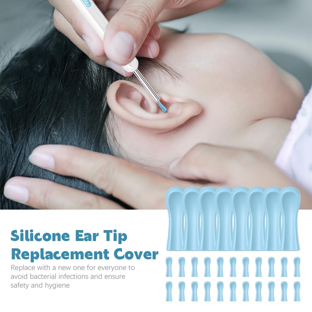 HANNEA 30 Pieces Silicone Tips for Ear Wax Remover Replacement Silicone Tips for Endoscope Ear Wax Removal Tool 12mm Length Universal Replacement Ear Wax Remover Tips for Visual Ear Wax Removers