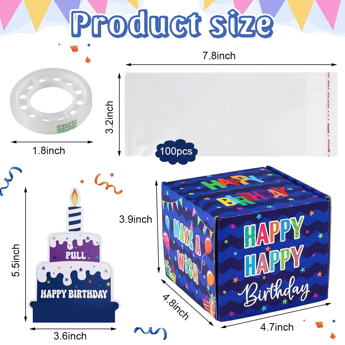 HASTHIP Birthday Money Box for Cash Gift, Surprise Money Pull Out Game for Parties, Pull Out Happy Birthday Day Card and 100Pcs Transparent Bags, Fun Ways to Give Cash as A Gift