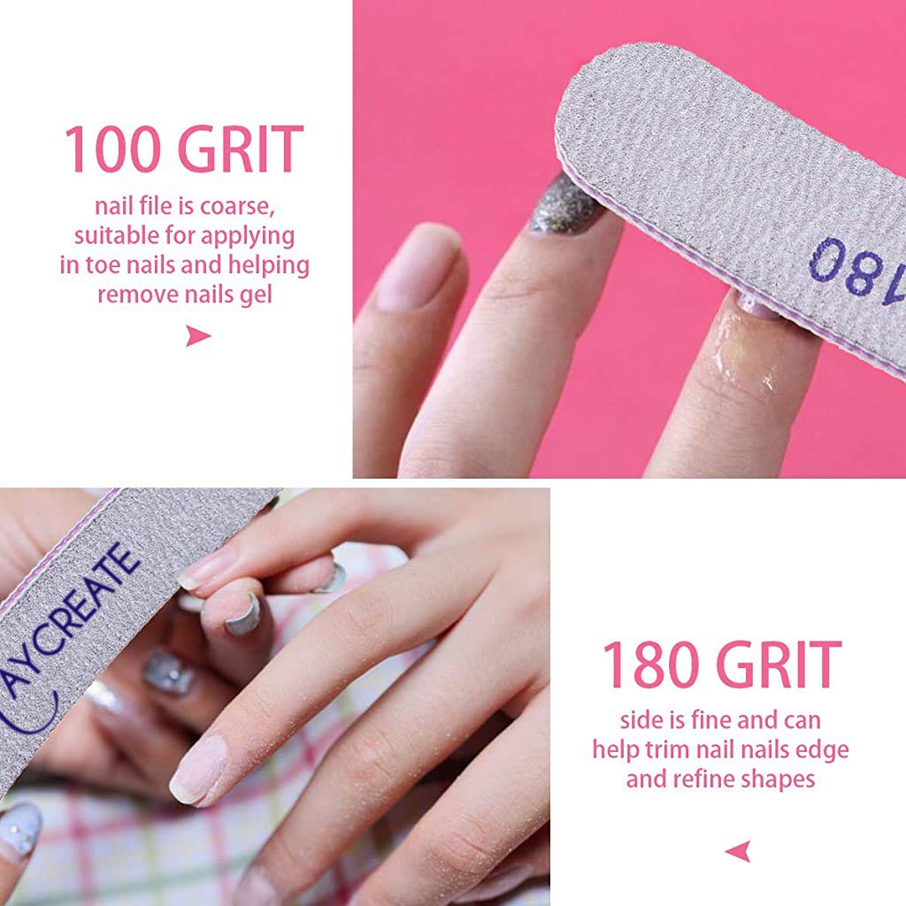 MAYCREATE 10PCS Nail Files Professional Nail File Set, Curved Fingernail Files Nail Shaper 100/180 Grit Double-Sided Emery Manicure Tools for Home and Salon Use (Grey)