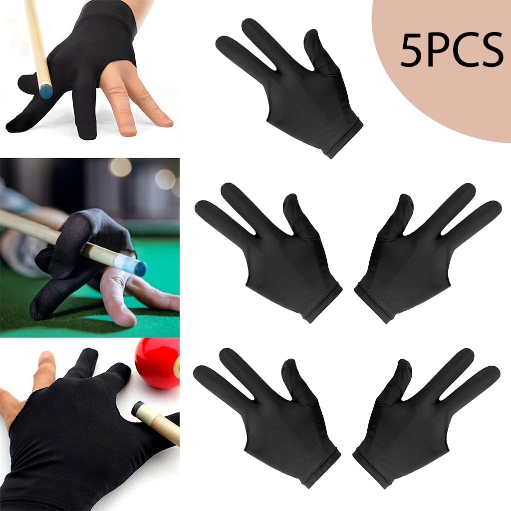 Proberos 5Pcs Snooker Billiard Gloves Breathable Spandex Billiard Gloves Three Finger Snooker Gloves