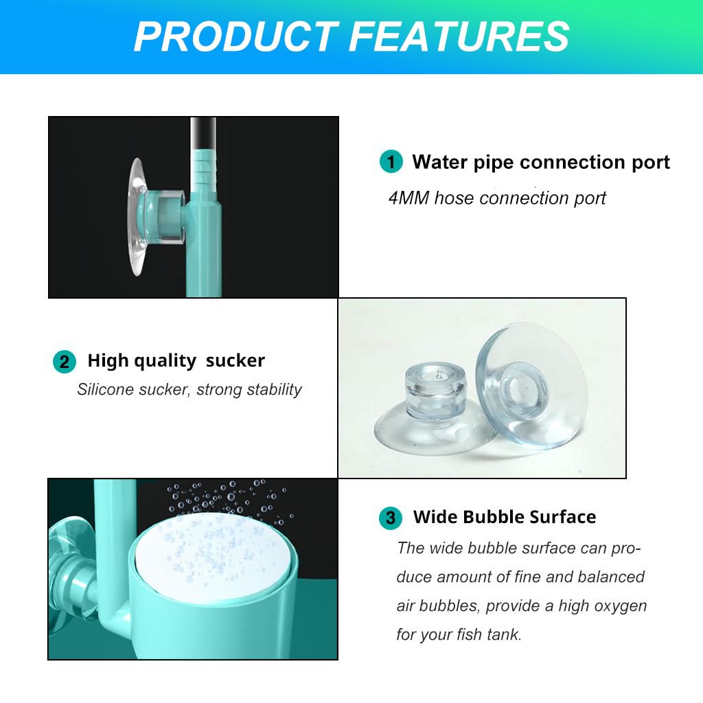 Qpets Aquarium Air Stone Fish Tank Bubble Stone with Suction Cups Diffuser Stone Air Stone Oxygen Genorator Attachment Ultra Quite Aquarium Air Stone for Fish Tank