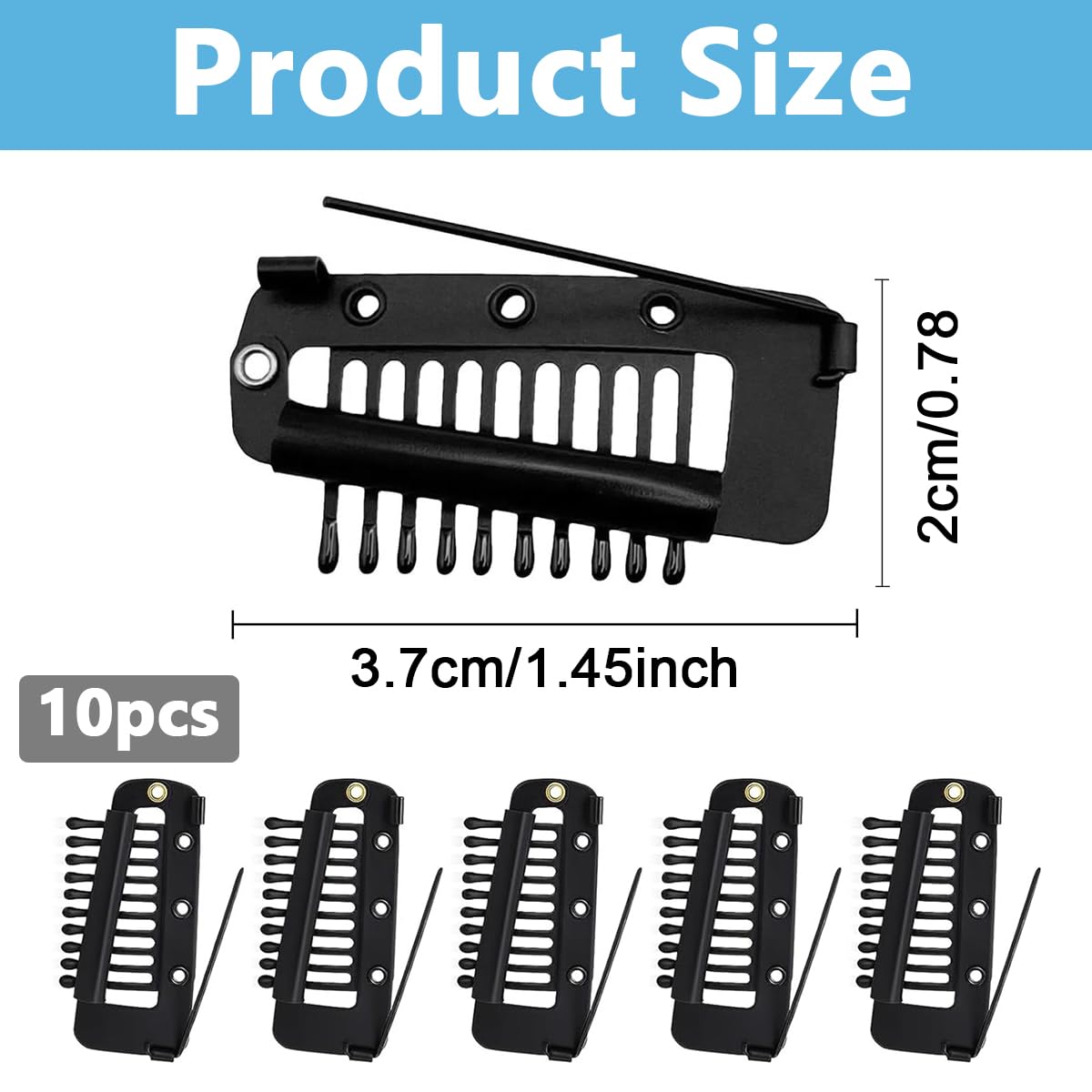 MAYCREATE 10Pcs Chunni Clips Dupatta Pin with Safety Pins, Snap-on Metal Headscarf Wig Fixing Clips for Chunni, Turban Scarf, Wedding Veil or Hair Extensions - Black