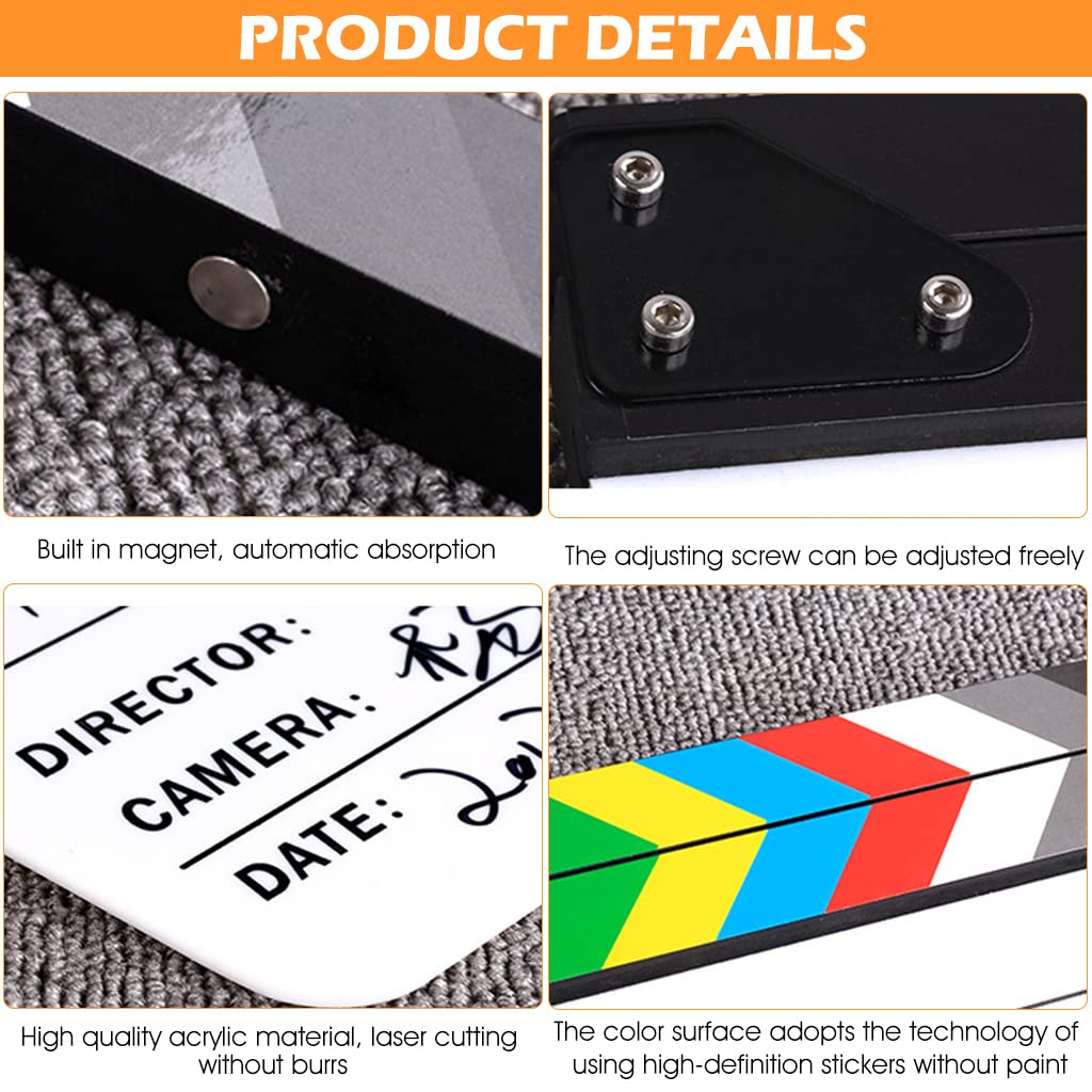 ZIBUYU Movie Clap Board Stage Prop Acrylic Studio Camera Photography Director Film Clapper Board Clapboard Size - 10''x12