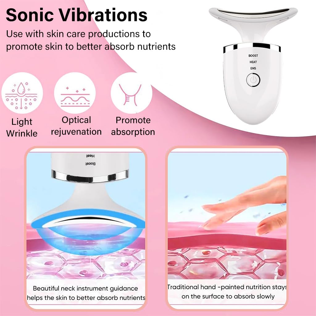 HANNEA EMS Beauty Machine Anti-aging Neck Massager 3 in 1 Anti Wrinkles Face Massager EMS Micro-current Neck Massager Remove Double Chin Tighten Facial Contour Prevent Wrinkles