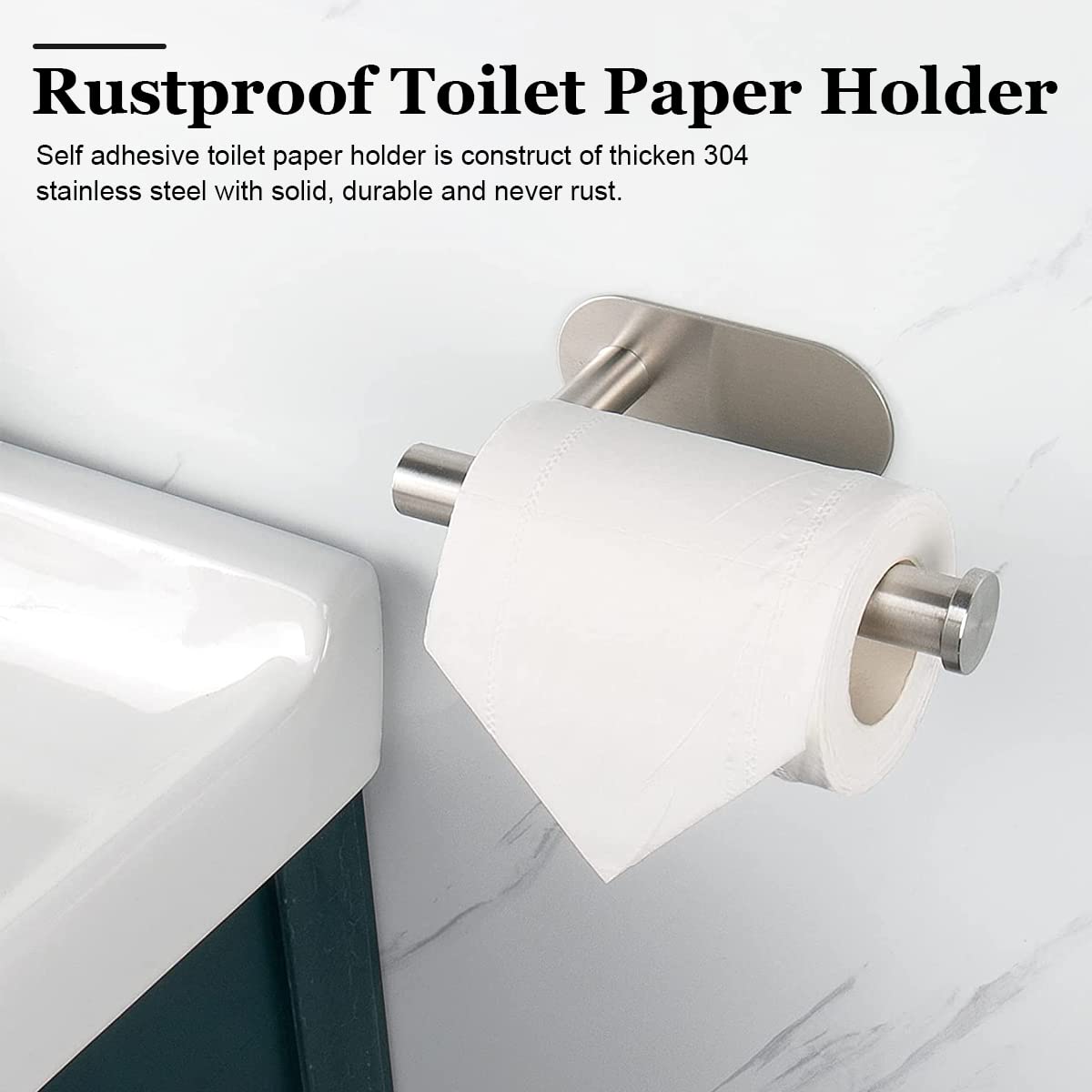 HASTHIP Toilet Paper Holder Self Adhesive, Thicken 304 Stainless Steel Rustproof Adhesive Toilet Roll Holder no Drilling for Bathroom, Kitchen, Washroom, Chrome Finish, 16 * 4.5 * 8.2CM (Silver)