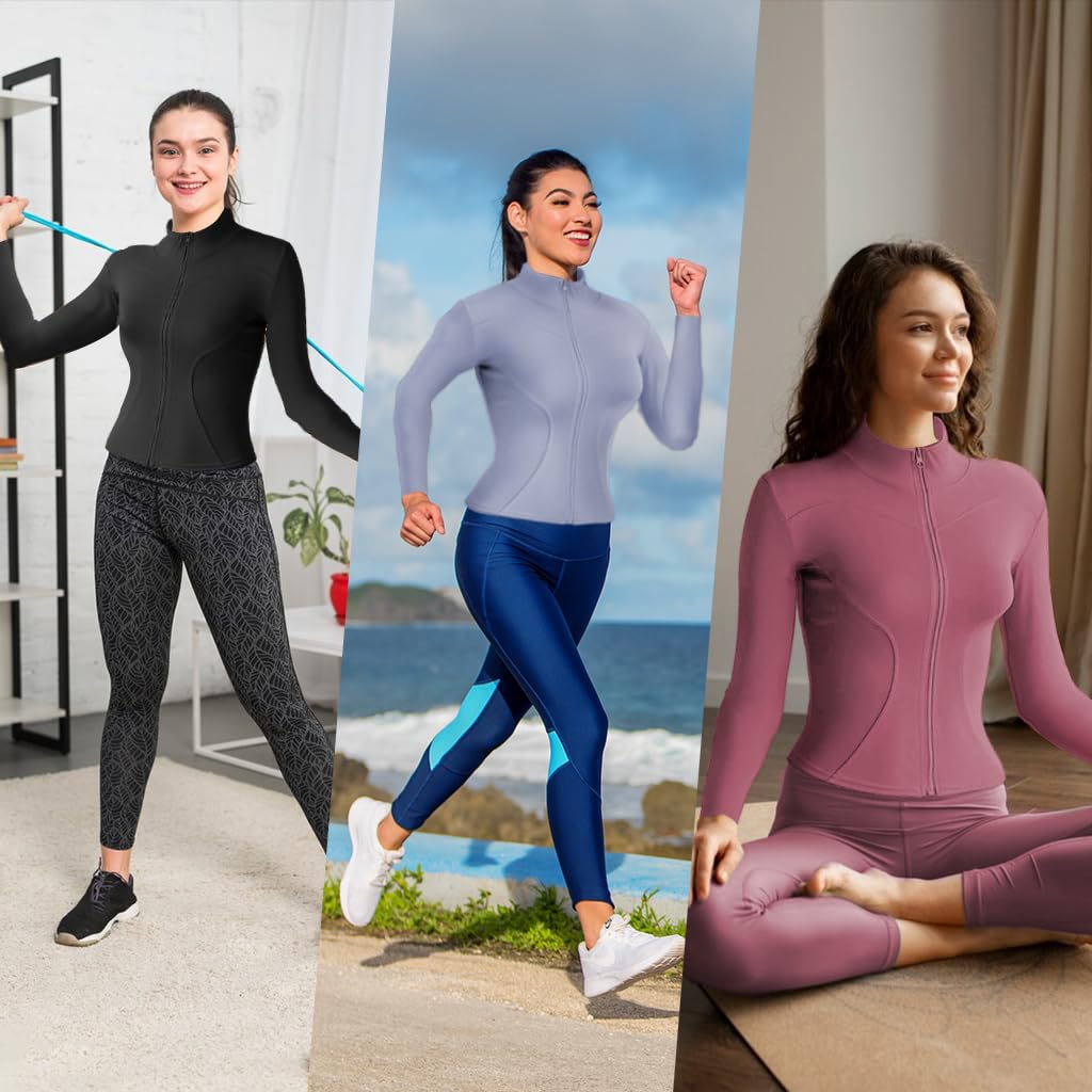 PALAY Gym Wear for Women Fashion Women Slim Fit Yoga Jacket Long Sleeve Zip-up Jacket Quick Dry Long Sleeve Top for Workout, Running, Yoga, XXXL