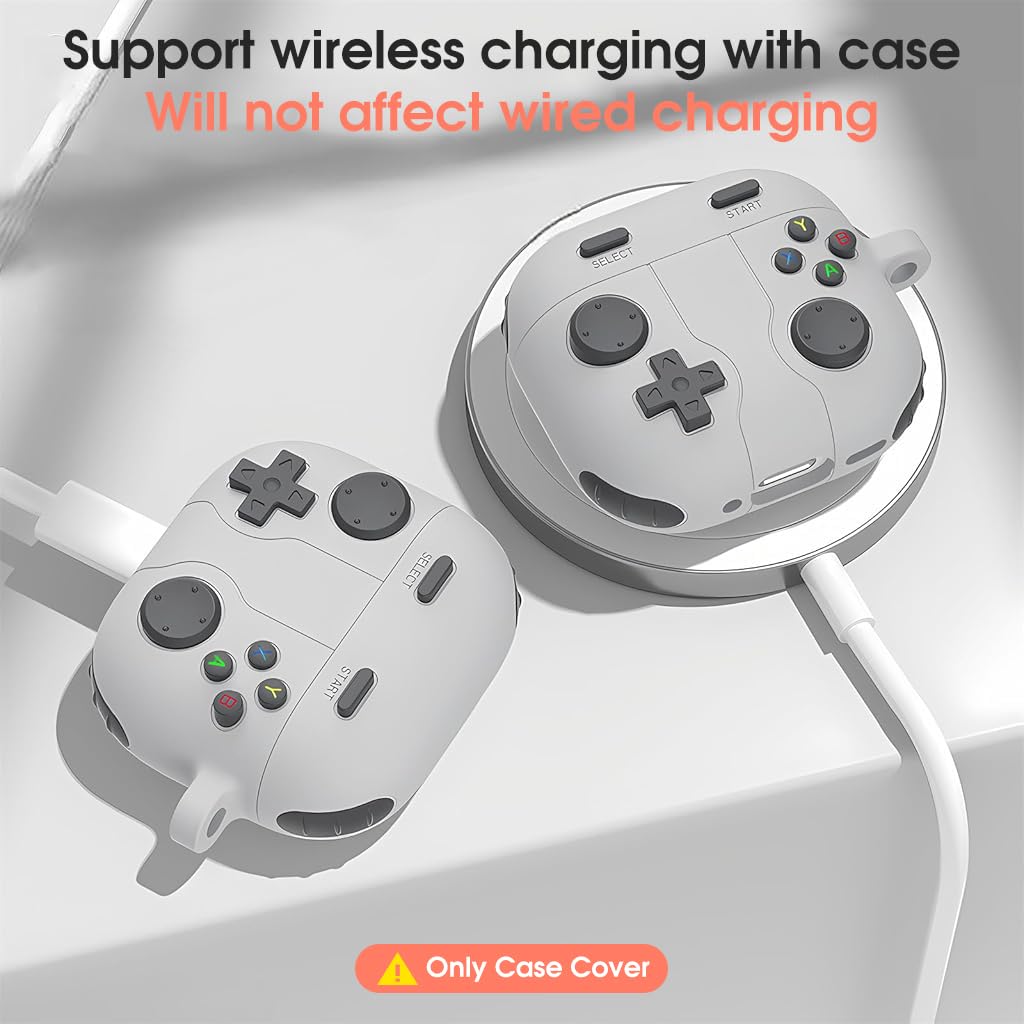 ZORBES Earbuds Case Cover for AirPods 4 Protective Anti-Scratch Silicone Skin Cover with Carabiner Fashion Retro Gaming Machine Earbuds Case Cover for AirPods 4, Grey