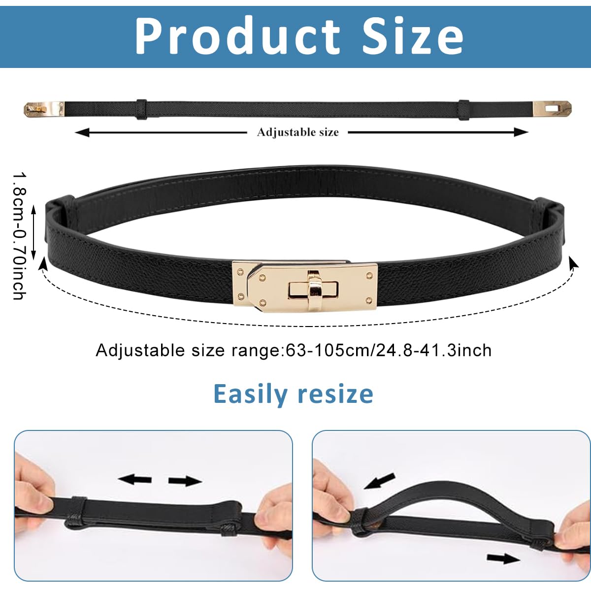PALAY Waist Belt for Women Waist Band Slim Waist Belt PU Leather Waist Belt Dress Chain Belt Stylish Fashion Wardrobe Belt Accessories for Blazer, Suit, Dress, Gown (80-100cm)