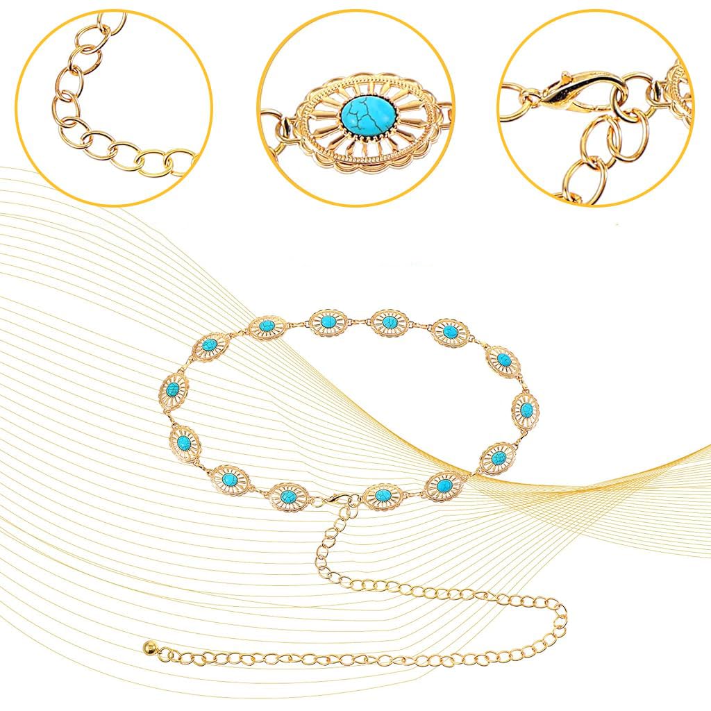 PALAY Gold Waist Chain for Women Stylish Body Belly Chain Ladies Peacock Blue Beaded Beach Hip Chain for Saree, Crop Tops, Bikinis Jewelry Accessories - 23.6+19.6 Inch