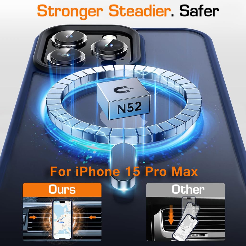 ZORBES Phone Case for iPhone 15 Pro Max Anti-Scratch Rubber Framed Phone Cover with Metal Button Cover, Compatible with MagSafe Full Protection Phone Case for iPhone 15 Pro Max 6.7