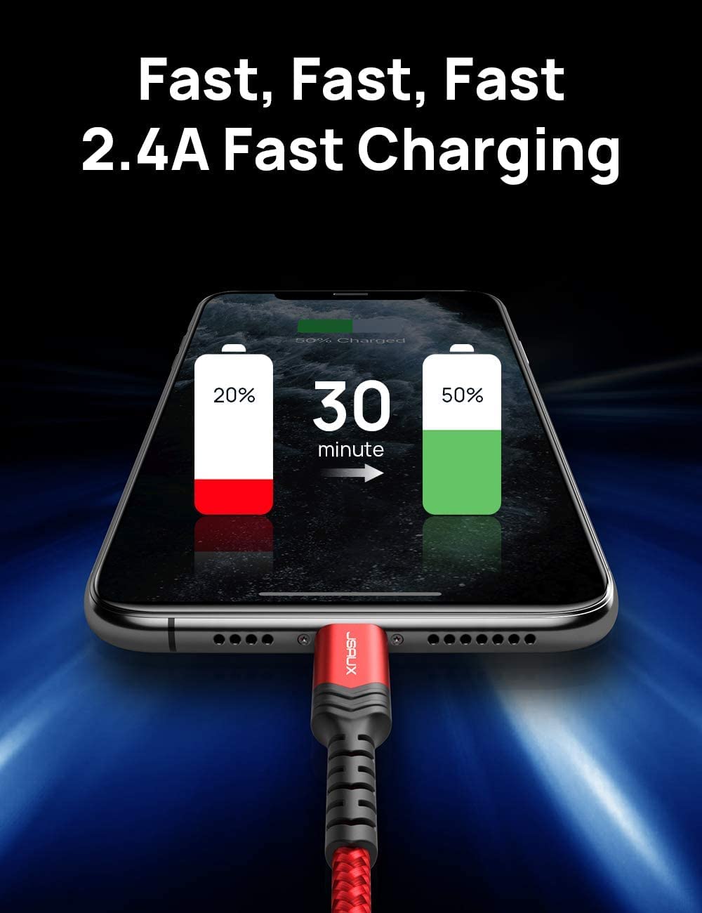 JSAUX 10FT USB to Type C Cable (2-Pack), 100W USB to Type C Cable Fast Charging Nylon Braided Data Cable Support 480Mbps Data Sync Compatible with i-Phone 15/15 Pro/15 Pro Max, Samsung Galaxy S24/S23