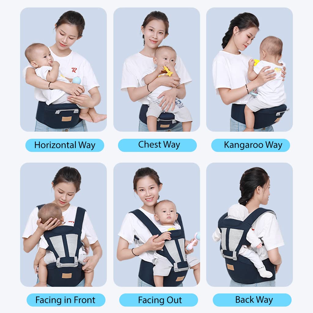 SNOWIE SOFT 6-in-1 Baby Carrier with Lumbar Support 360 All-Position Baby Wrap Carrier Front and Back Backpack Carrier for Breastfeeding Newborn Infant Toddler(7-66 Lb) (Blue1)