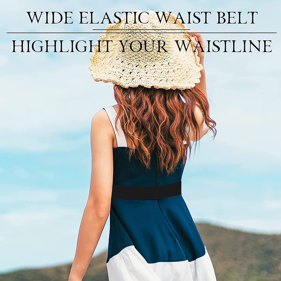 ZIBUYU Stylish Belts for Women Dresses Girls Waist Belts with Interlocking Buckle Floral Modern Belt for Women, Girls Jeans Belts Elastic Waist Belts for Women, Girls Dress Accessories - Black