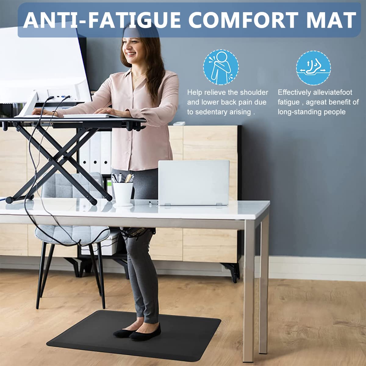 HASTHIP Anti Fatigue Mat, Ergonomic Comfort Rug, Thick Waterproof Non-Slip Kitchen Mats for Kitchen, Floor, Office, Sink, Laundry, 17'' x 28''