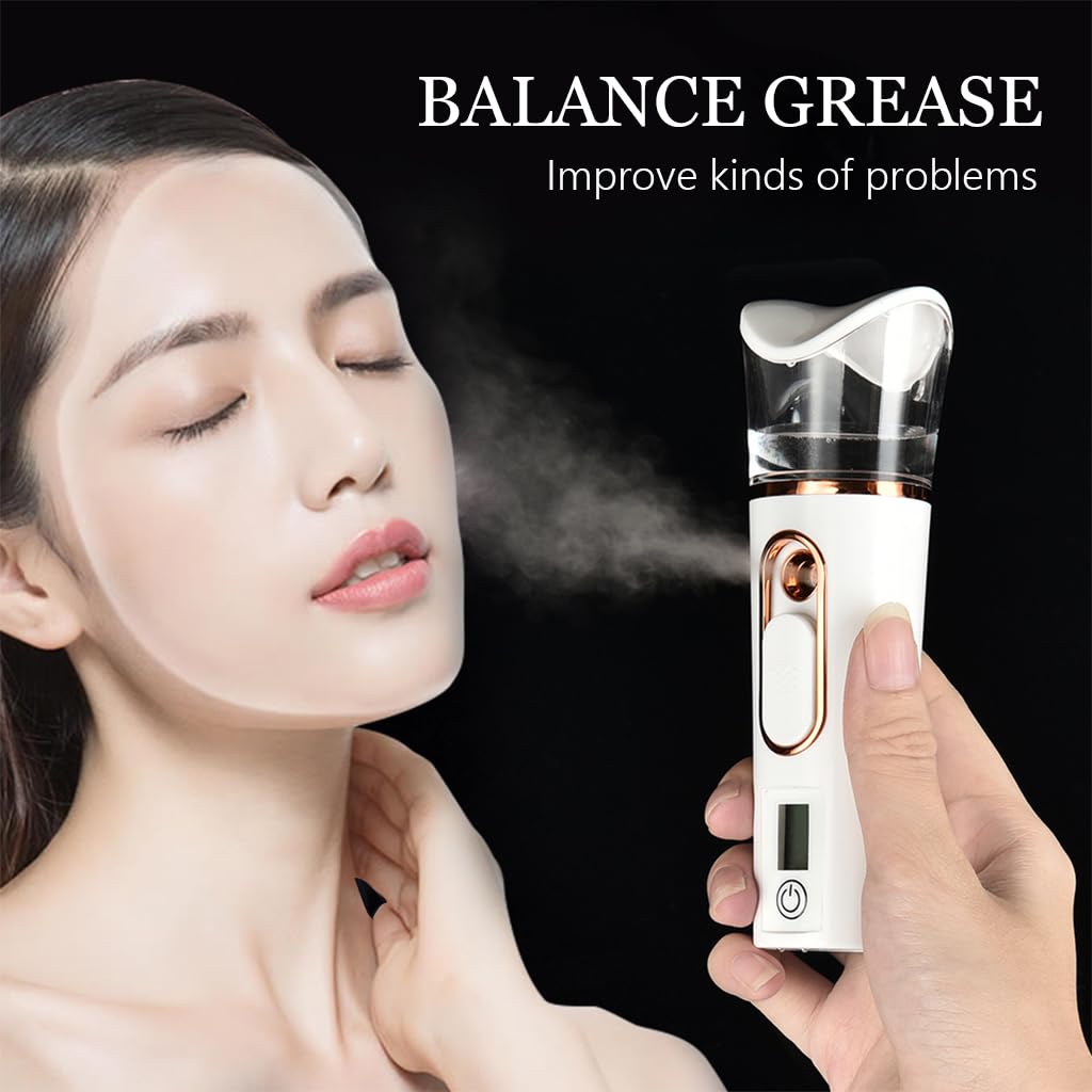 MAYCREATE Face Mist Sprayer Handy Nano Face Mist Spray Machine Cool Mister Portable Facial Steamer with Skin Moisture Tester for Face Moisturizing, Hydration Refreshing (1200mAh USB Rechargeable)