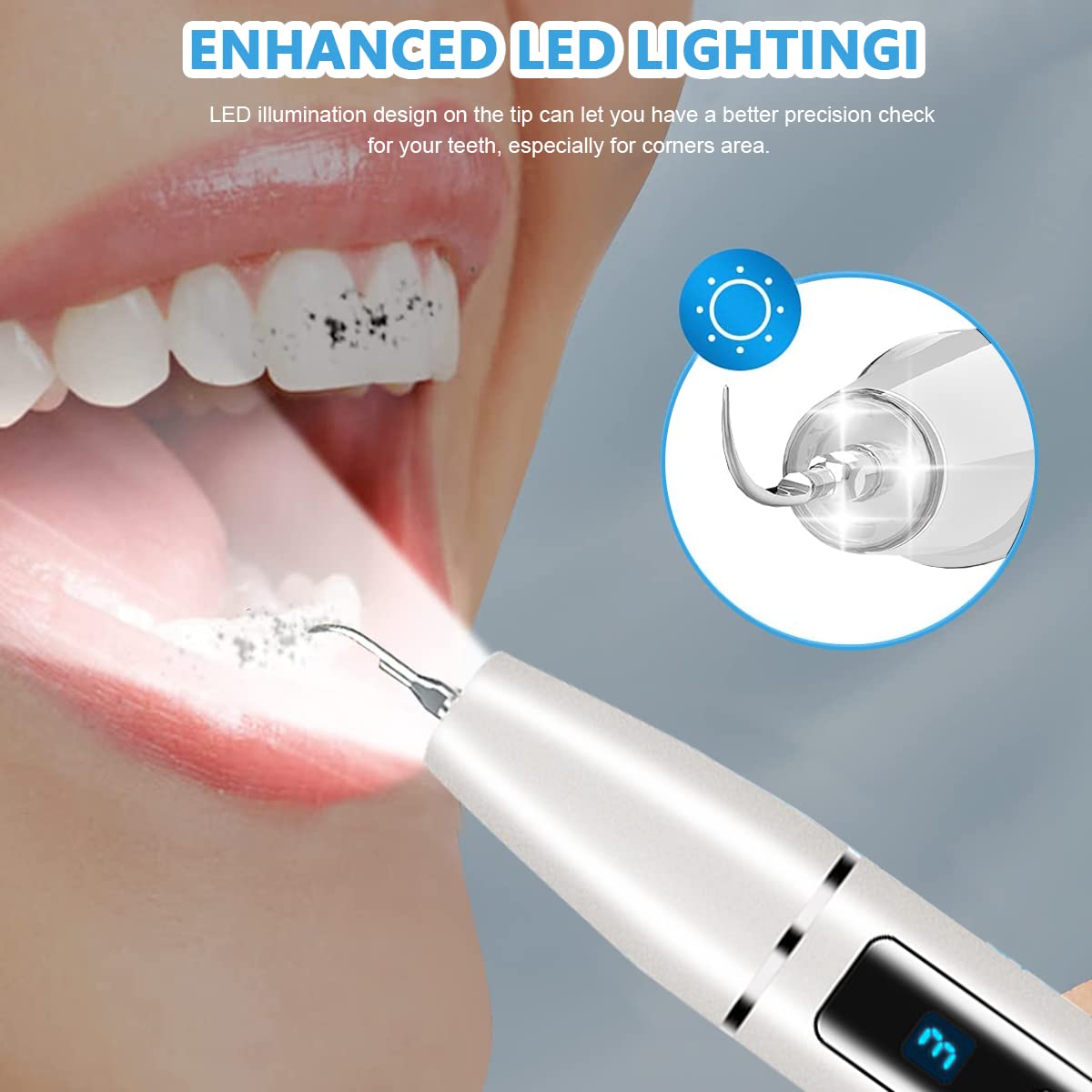 HANNEA Teeth Whitening Kit Electric Tartar Remover with LED, Teeth Stain Remover with 3 Working Modes, Teeth Cleaning Kits With 4 Stainless Steel Bits, Oral Mirror, Home Dental Care