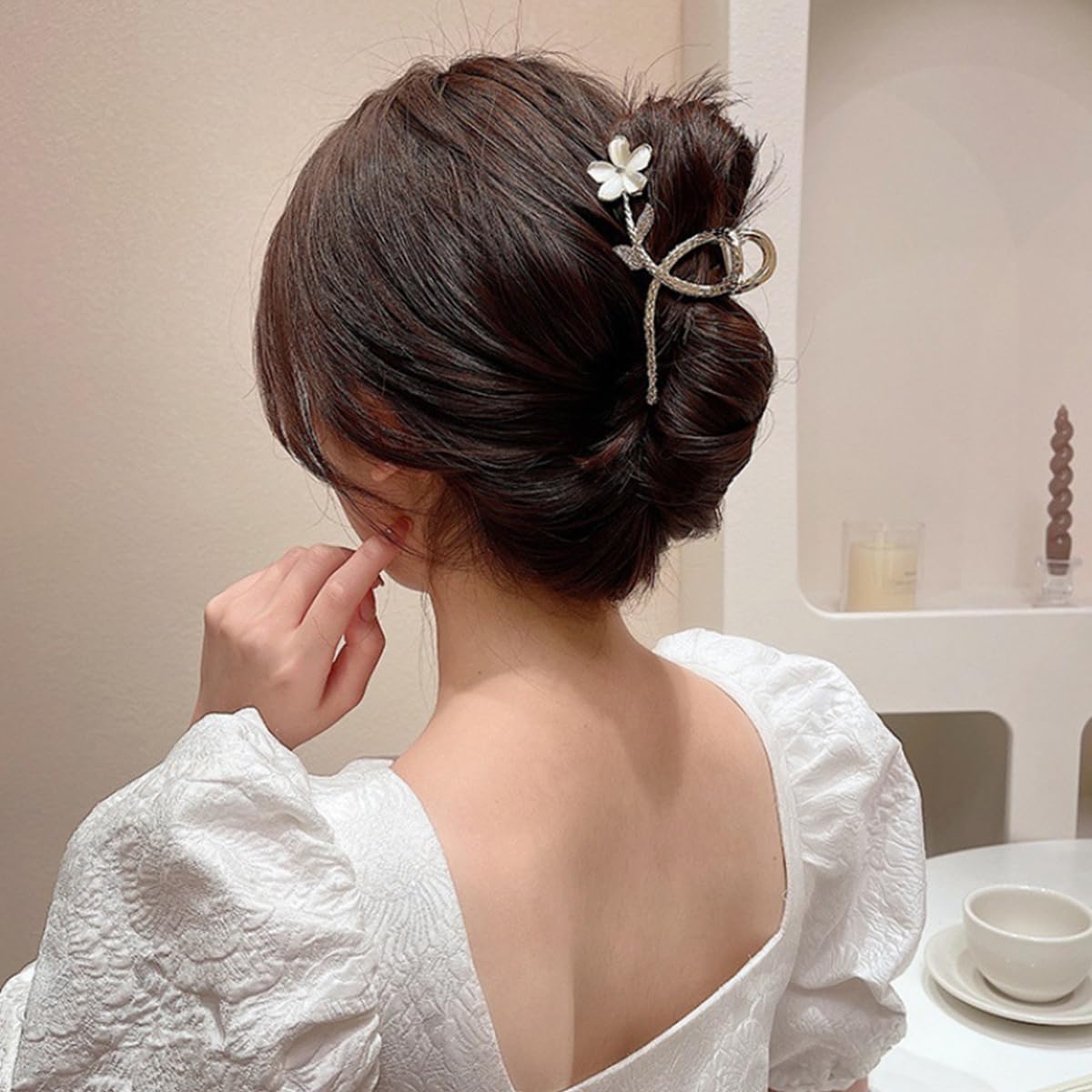 PALAY Hair Claw Clips for Women Large Flower Claw Clip for Hair Stylish Rhinestone Updo Hair Clip French Metal Hair Jaw Clips Strong Hold Hair Clamps