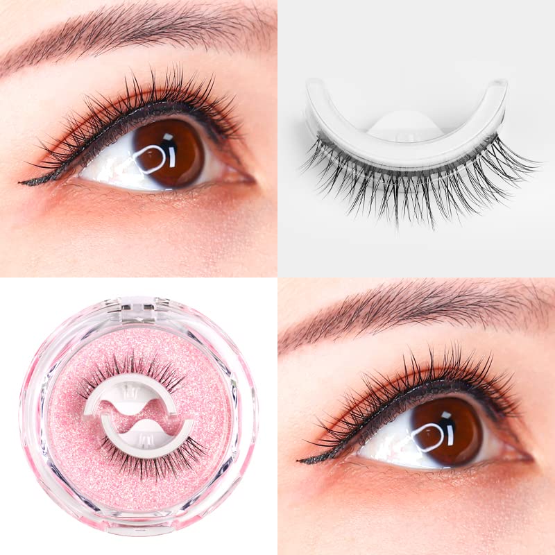 HASTHIP 1 Pair Waterproof Reusable 3D False Self Adhesive Eyelashes Natural Look For Women