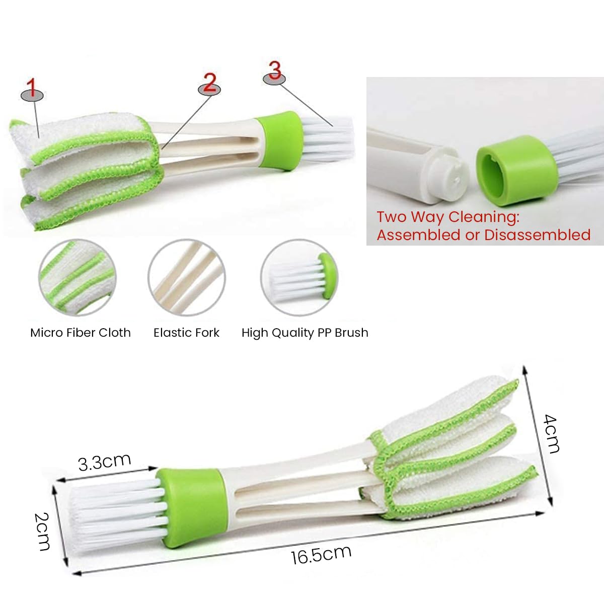 STHIRA Premium Car Interior Detailing Brush Set 3 Pcs, Dual-Head Design, Soft Microfiber Bristles For Dashboard, Vents & Leather, Universal Fit For Cars & Motorcycles, Multi-Purpose Cleaning Kit
