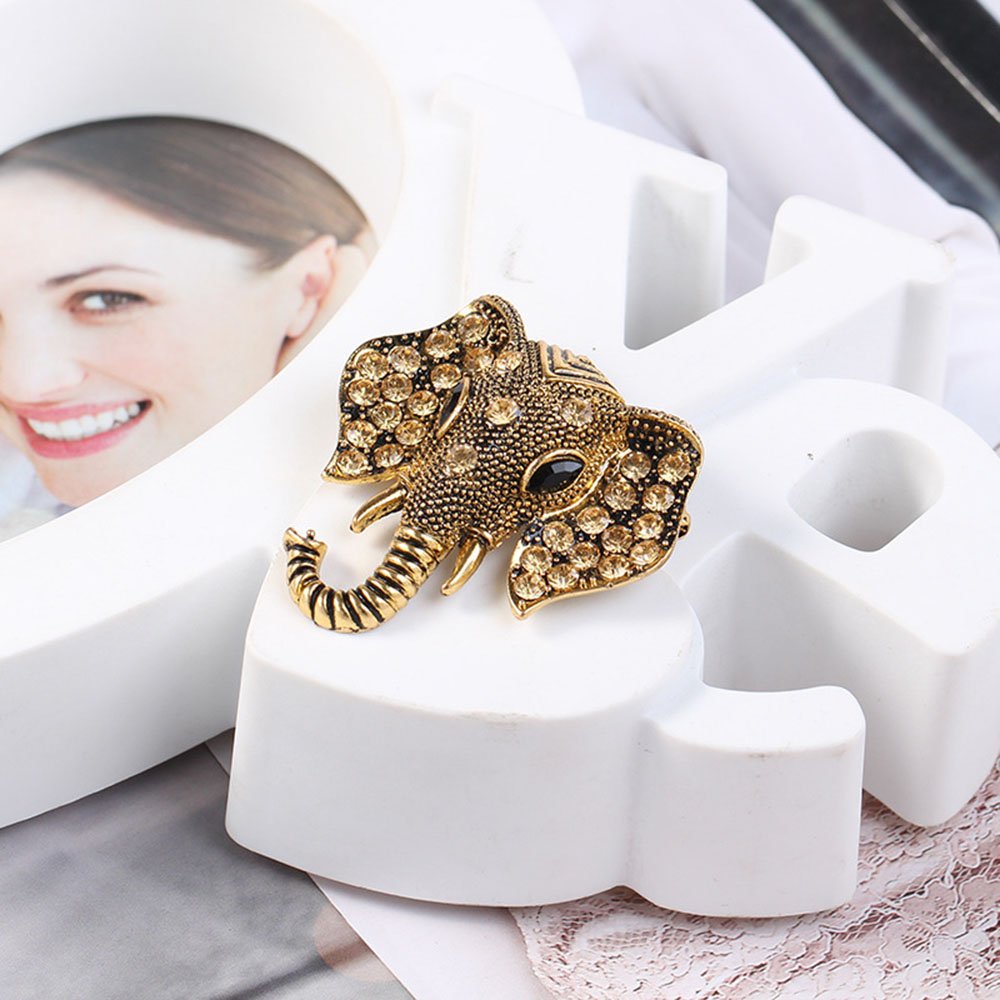 SANNIDHI Creative Elephant Brooch Pins for Robe/Gown/Shawl,Heavy Duty Zinc Alloy Unisex Vintage Brooch for Women Men-Golden