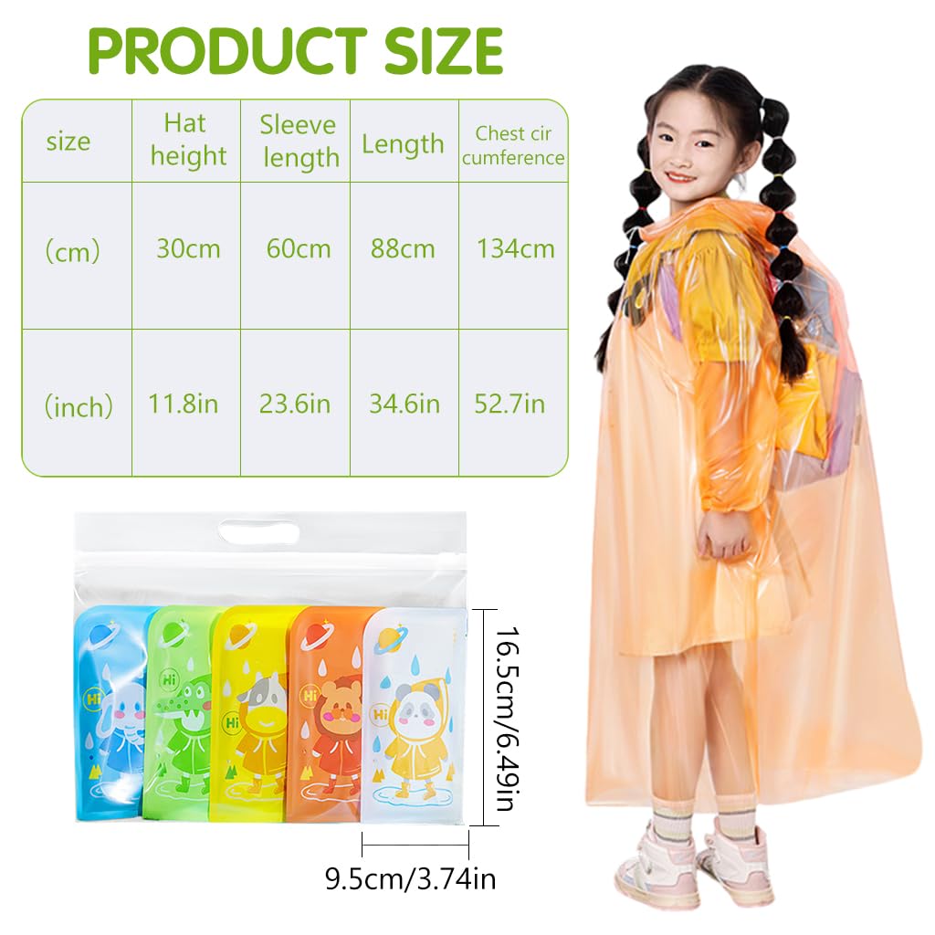 PATPAT 5Pcs Kids Rain Coat Travel Disposable Rain Coat Color Transparent PVC Hooded Rain Coat Emergency Rain Ponchos for Kids Students Outdoor Rain Coat for Camping, Hiking, Traveling