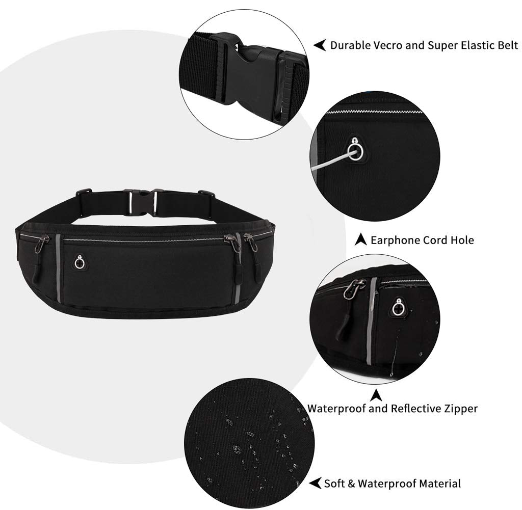GUSTAVE Belt Bag for Men Women Running with Clear Phone Window, Waterproof and Reflective Waist Bag for Workouts, Exercise, Cycling, Travel, Waist pouch for Keep Keys, Earbuds, Phone under 7in