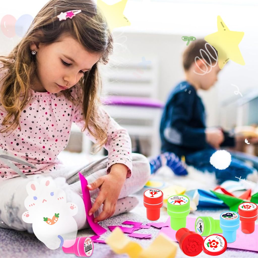 HASTHIP Kids Reward Stamps 20Pcs Inspirational Themed Stamps for Kids Colorful Prizes Stamps Quick Dry Stamp for Kids Party Supplies Party Favors School Supplies