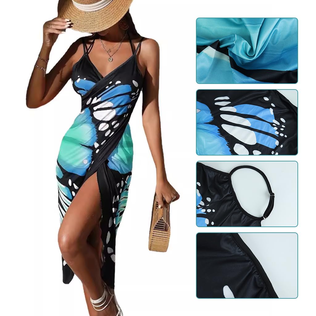 PALAY Beach Wear for Women Butterfly Print Beach Dress for Women Butterfly Swimsuit Cover Up Lightweight Beach Outfits